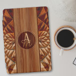 Wood Pattern iPad Pro Cover<br><div class="desc">A magnificent Design with a central plain wood band surrounded with a triangular rounded pattern in carved and crafted wood with contrasting wood shades. At the center, your monogram is displayed in a circle with magnificent intertwined letters as if engraved in the wood. Very refined accessory , this case will...</div>
