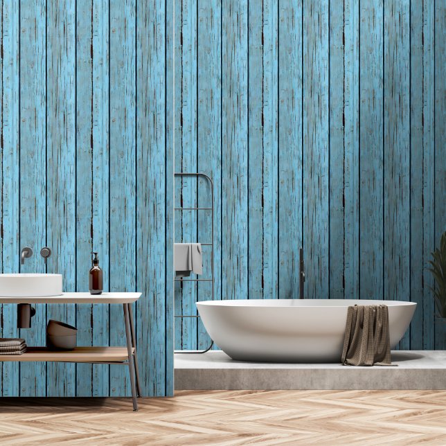 Wood pattern mural weathered flaking paint  wallpaper  (Bathroom)