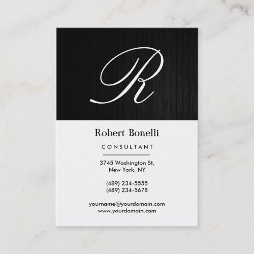 Wood Pattern White Monogram Business Card