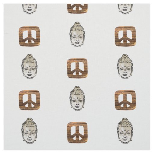 Wood Peace & Sephia Buddha Print Fabric