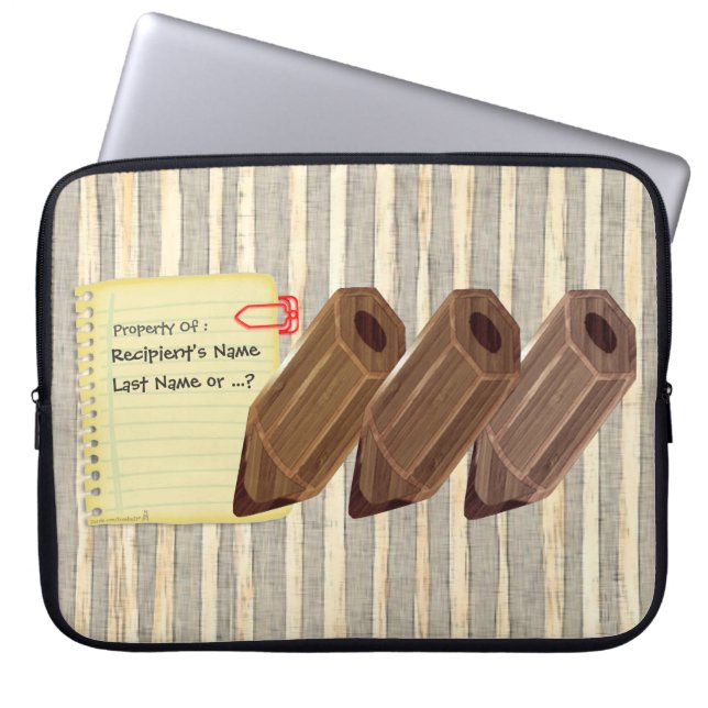 Wood Pencils on Gray Stripe Personalized Laptop Sleeve (Front)
