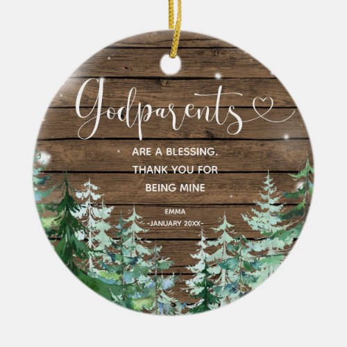Wood Personalized Godparents Christmas Ornament