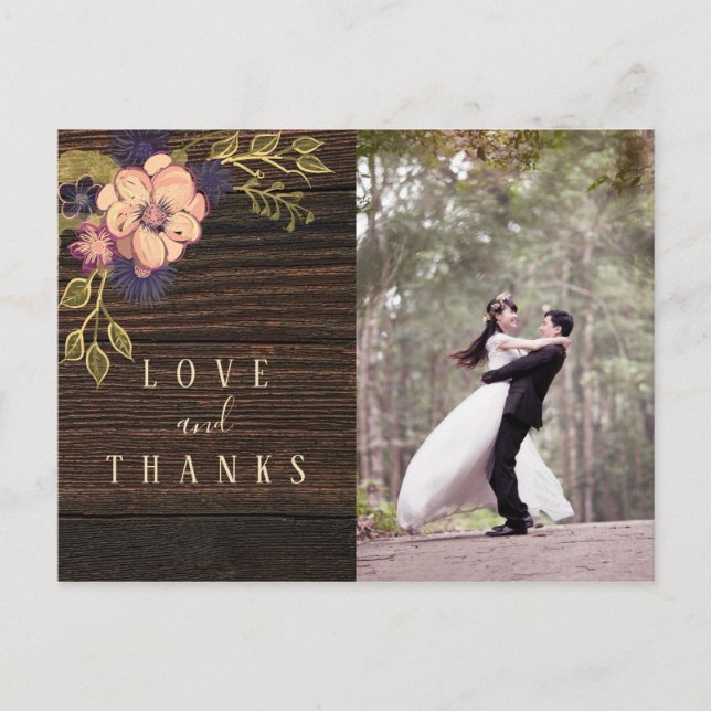 Wood Photo Wedding Thank You Postcard (Front)