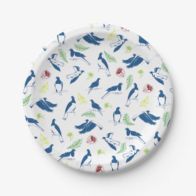 Wood Pigeon Kereru Pattern Paper Plates (Front)