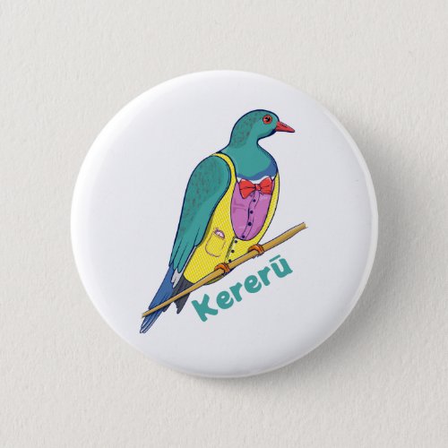 Wood Pigeon Kereru Wearing a suit Button