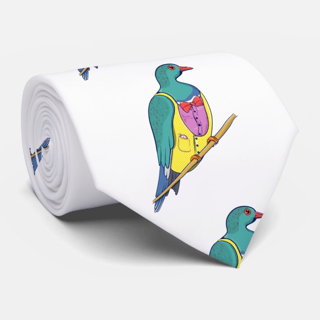 Wood Pigeon Kereru Wearing a suit Neck Tie (Rolled)