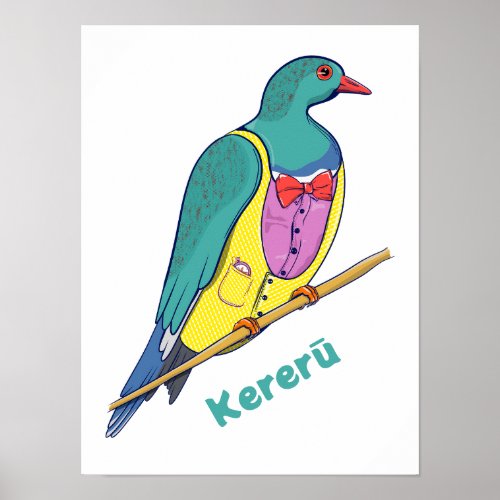 Wood Pigeon Kereru Wearing a suit Poster