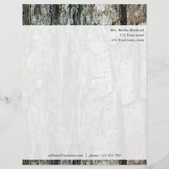 Wood Pine Bark Botanical Custom Address Letterhead (Front)