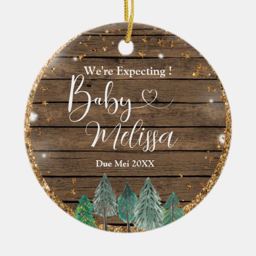 Wood Pine Tree Were Expecting Parents Ceramic Ornament