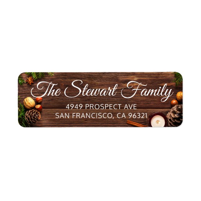  Wood & Pinecones Holiday Christmas Return Address Label (Front)
