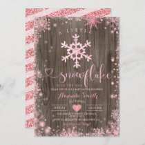 Wood Pink A Little Snowflake Winter Baby Shower  Invitation