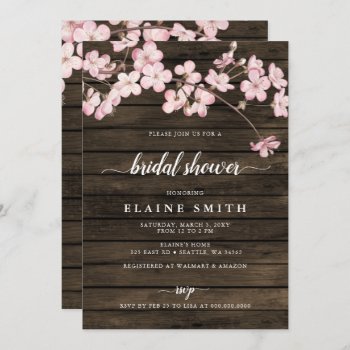 Wood Pink Sakura Cherry Blossoms Bridal Shower  Invitation by Invitationboutique at Zazzle