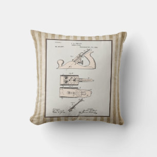 Wood Plane Tool Patent Throw Pillow
