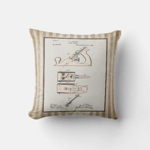 Wood Plane Tool Patent Throw Pillow