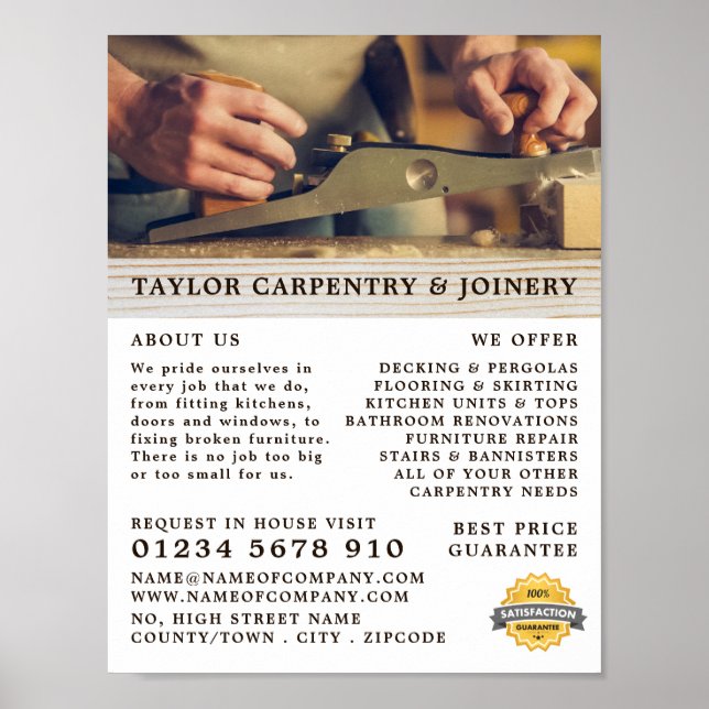 Wood Planer, Carpentry, Carpenter Advertising Poster (Front)