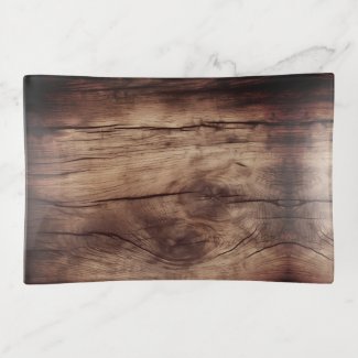 Wood Plank Artwork Design on Glass Trinket Tray
