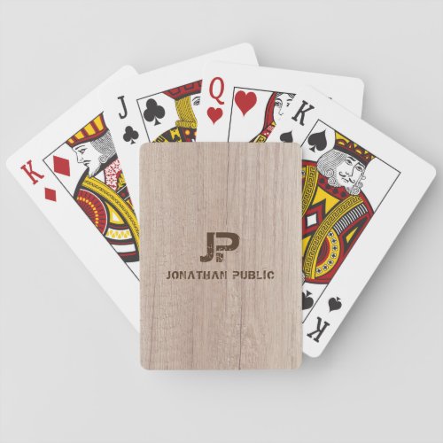 Wood Plank Board Look Monogram Custom Template Poker Cards