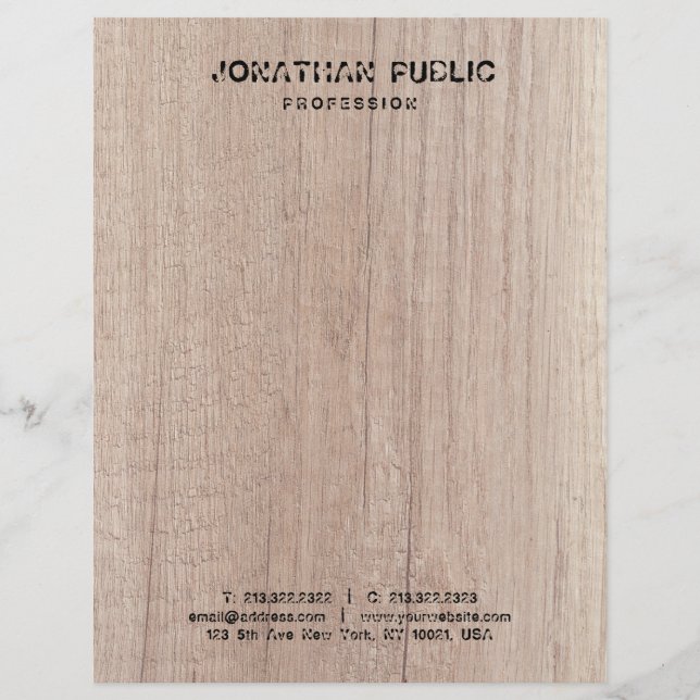 Wood Plank Board Look Template Distressed Text Letterhead (Front)