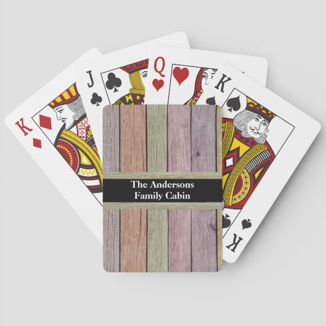 Wood Plank Family Cabin Pastel Customizable  Poker Cards (Back)