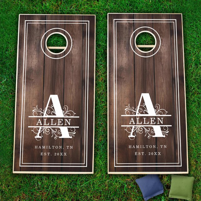 Wood Plank Family Name A Monogram Cornhole Set (Wood Plank Family Name A Monogram Cornhole Set)