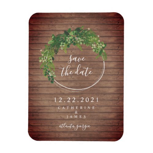 Wood Plank Inspired Botanical Save The Date Magnet