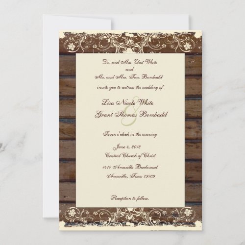 Wood Planks Cream Shabby Lace Wedding Invitation
