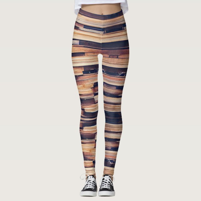 Wood planks design brown geometric  leggings (Front)