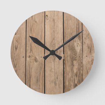 Wood Planks Iii Round Clock by Lonestardesigns2020 at Zazzle