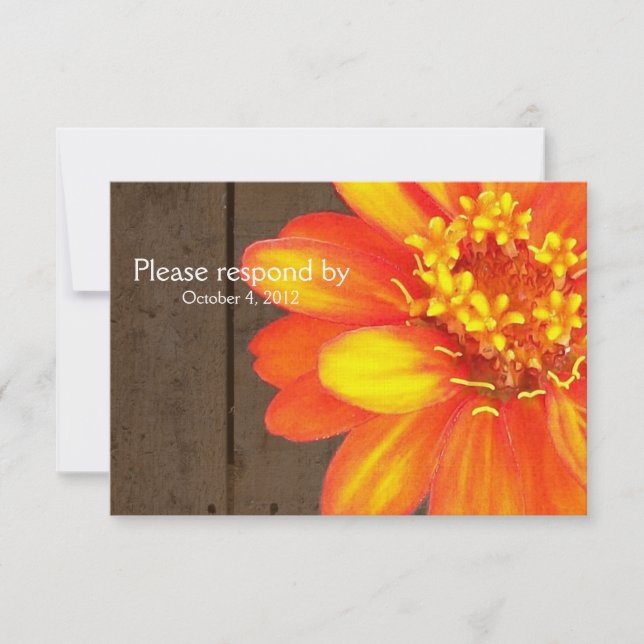 Wood Planks, Orange Zinnia RSVP with envelope (Front)