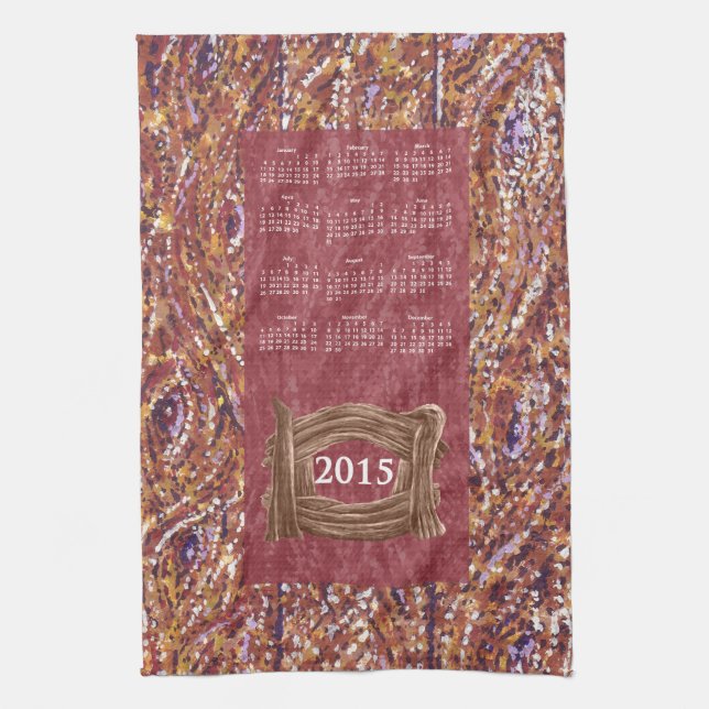 Wood planks pointillism 2015 calendar tea towel (Vertical)