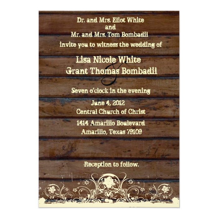 Wood Planks Shabby Lace Country Wedding Invitation