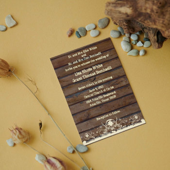 Wood Planks Shabby Lace Country Wedding Invitation by RiverJude at Zazzle