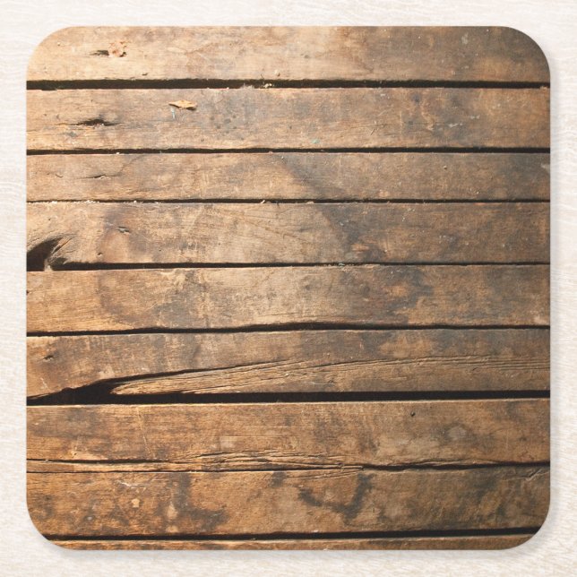 Wood planks square paper coaster (Front)