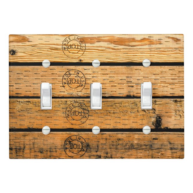 Wood Planks Stamped with "Made in USA" Light Switch Cover (In Situ)