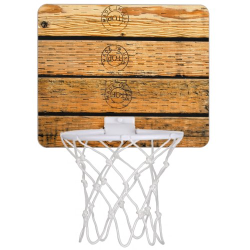 Wood Planks Stamped with Made in USA Mini Basketball Hoop