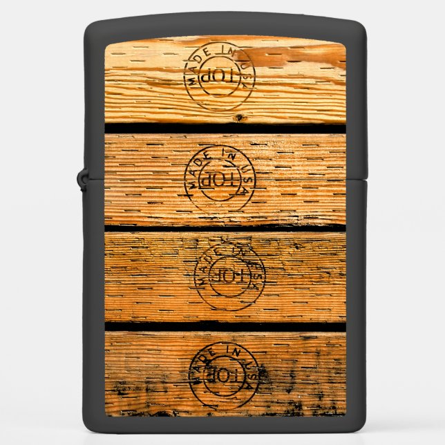 Wood Planks Stamped with "Made in USA" Zippo Lighter (Front)