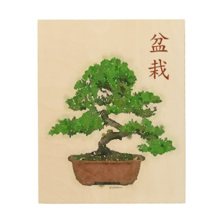 Wood Print: Japanese Bonsai Tree Wall Decor
