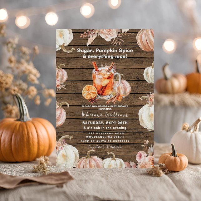Wood Pumpkin Spice And Everything Nice Baby Shower Invitation (Creator Uploaded)