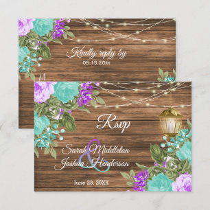 Wood, Purple and Teal Flower - RSVP Card