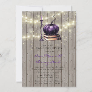 Wood Purple Pumpkin Candle Engagement Party Invitation