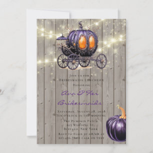 Wood Purple Pumpkin Carriage Bridesmaids Luncheon Invitation
