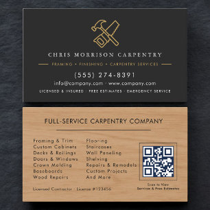 Wood QR Code Carpentry Carpenter Service Business Card