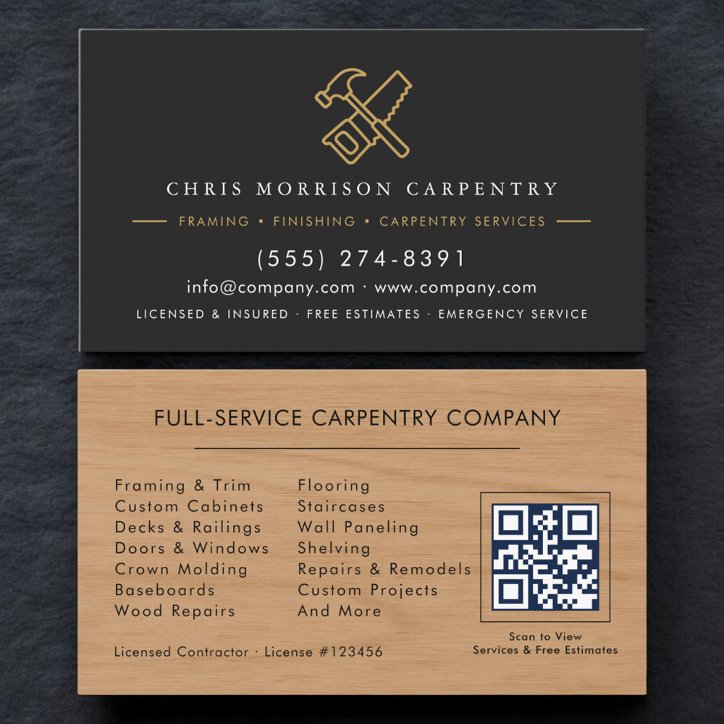 Wood QR Code Carpentry Carpenter Service Business Card