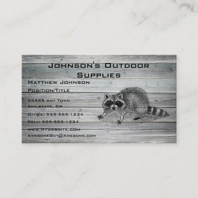 Wood Racoon Outdoor Supply Business Card (Front)