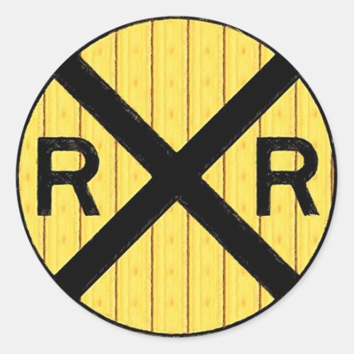 Wood Railroad Crossing Sign Classic Round Sticker