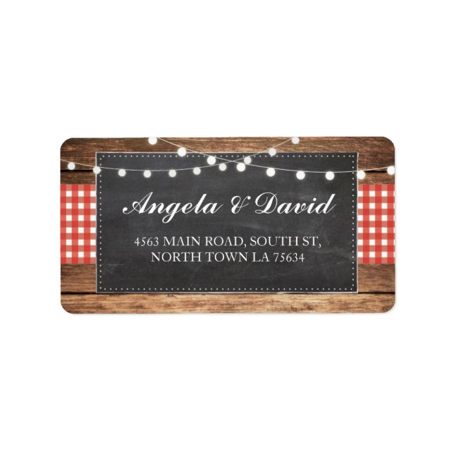 Wood Red Check Chalk Rustic Wedding Address Labels (Front)
