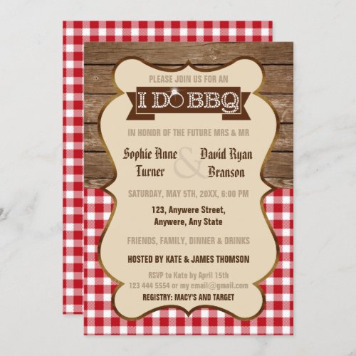 Wood Red Gingham I DO BBQ Engagement Party Invite
