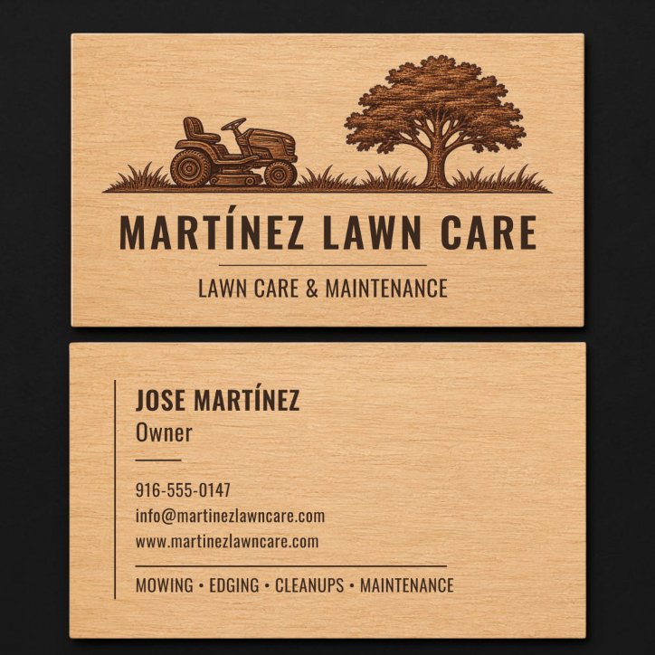 Wood Riding Mower Landscaping Lawn Service Business Card