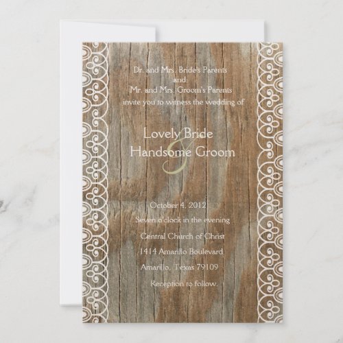 Wood Rings Shabby Lace Wedding Invitation