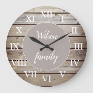 Wood Roman Numerals Family Name Custom Large Clock